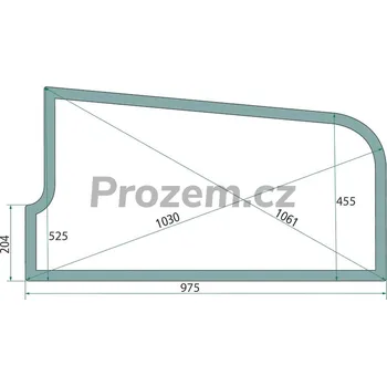 Autosklo Sklo dveří levé horní 1020x570 mm pro Yanmar, 172A5969160