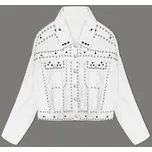 Bílá dámská džínová bunda s ozdobnými kamínky (M7010) odstíny bílé M (38)