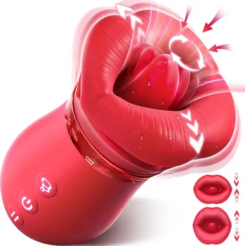 Vibrátor SuperLove 4in1 Big Mouth Sucking & Licking Rose Vibrator Red