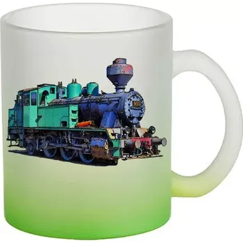 skleněný hrnek lokomotiva VI (hrneček s lokomotivou matné sklo vlak)