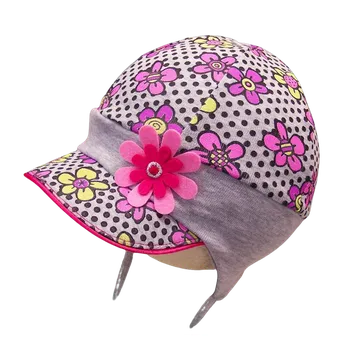 Čepice Dívčí čepice ROCKINO s kšiltem a květinami šedá Barva: Šedá, Velikosti: 52