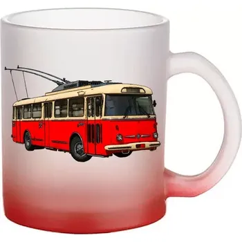 trolejbus Škoda skleněný hrneček hrnek (hrneček s trolejbusem matné sklo )