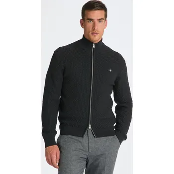 Pánský svetr SVETR GANT COTTON TEXTURE ZIP CARDIGAN DK CHARCOAL MELANGE