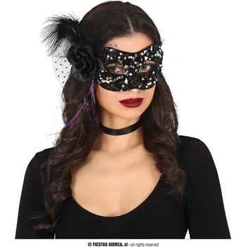 Karnevalová maska Guirca Fiestas Španělsko Černostříbrná maska s květinou