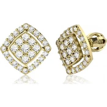 Náušnice Couple, Třpytivé peckové náušnice Kostka, žluté zlato se zirkony, Šroubek, 585-66-3-0350.0Z00.0.00.001.05
