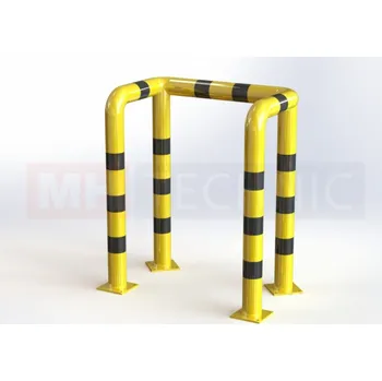 Stavební profil MH Technic s.r.o. Obloukový nárazník třístranný Ø 108 mm, d 1000 mm, v 1200 mm, h 600 mm, žlutý s reflexními pruhy