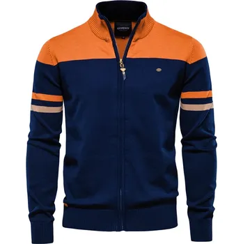 Pánský svetr Pánský svetr s kontrasty a zipem Barva: Oranžová, Velikost: 2XL