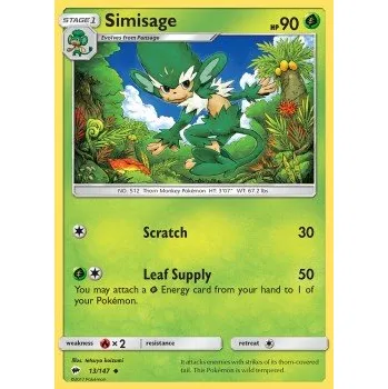 Volný čas Pokémon BUS 013/147 Simisage - Burning Shadows Stav: Excellent, Verze: NORMAL