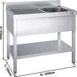 G.Gastro Dřezová skříňka PREMIUM z nerezové oceli - se spodní policí - 1,0 m - 1 dřez vpravo - D 50 x Š 50 x H 30 cm