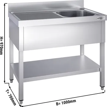 Kuchyňská skříňka G.Gastro Dřezová skříňka PREMIUM z nerezové oceli - se spodní policí - 1,0 m - 1 dřez vpravo - D 50 x Š 50 x H 30 cm