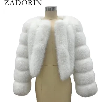 Dámský kožich Crop kožich s dlouhým rukávem, bez kapuce Barva: Bílá, Velikost: 3XL