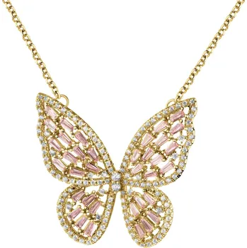 Náhrdelník Pozlacený náhrdelník z mosazi se zirkony - motýl - AR537-8148