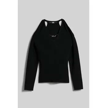 Dámský svetr SVETR KARL LAGERFELD CUT OUT KNIT SWEATER BLACK