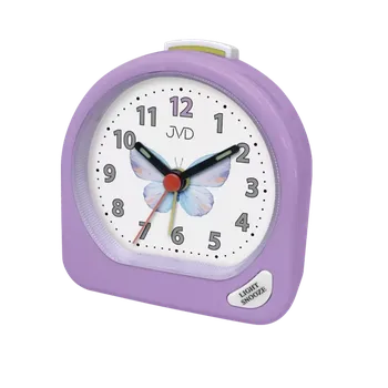 Budík JVD Dětský fialový ručkový budík JVD SR672.9 s motýlkem (dětský barevný budík)