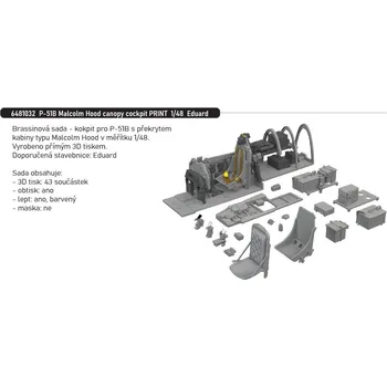 Plastikový model Eduard 1/48 P-51B Malcolm Hood canopy cockpit PRINT (EDUARD)