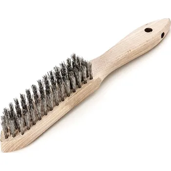 Drátěný kartáč Lessmann 104451 | Ruční kartáč Standard dřevěná rukojeť 5-radová, nerezový drát zvlněný 0,20