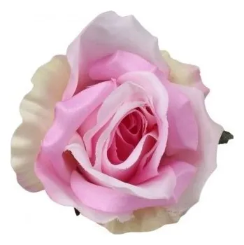 umělá květina Růže květ (hlava) 10 cm, růžová+žluté okraje