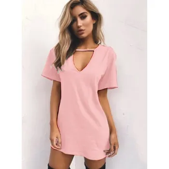 Dámská tunika Letní šifonová plážová tunika s V-výstřihem | Univerzální velikost - Růžová,L
