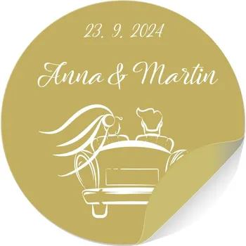 Svatební dekorace Svatební samolepky s vlastními jmény a datem svatby AUTO ( 10 Ks ) Barva: Zlatá