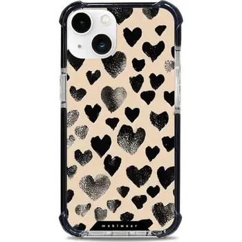 Pouzdro na mobilní telefon Odolný obal Mobiwear MagSafe Elite Bumper - Apple iPhone 13 - DA51D Černá srdíčka (Odolný kryt, pouzdro, obal Mobiwear Elite Bumper na mobil Apple iPhone 13 - DA51D Černá srdíčka, materiál Plast + TPU silikon + kov - zesílená ochrana telefonu, podpora)