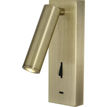 Nástěnné svítidlo Mantra 8987 Tarifa III, mosazná nástěnná čtecí lampa LED 3W 3000K, s nabíječkou USB-C