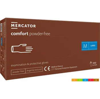 Vyšetřovací rukavice Mercator Comfort Powder-free latexové rukavice M, 100 ks