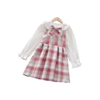 Dětská móda Dívčí Růžové šaty s mašlí Léto/Podzim vel.6-7 let