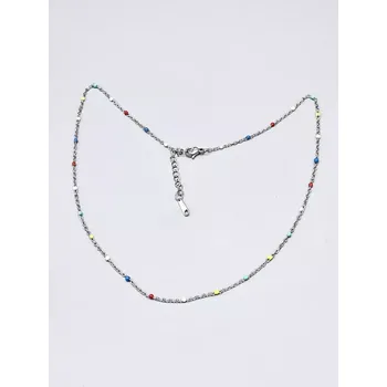 Řetízek Ocelový řetízek lesklý s barevnými korálky 1 (0,15 x 44 cm)