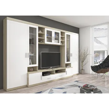 Obývací stěna Stolarz Lempert Obývací stěna PARIS Zvolte barevné provedení: Bílá / Dub sonoma, LED osvětlení: Ano
