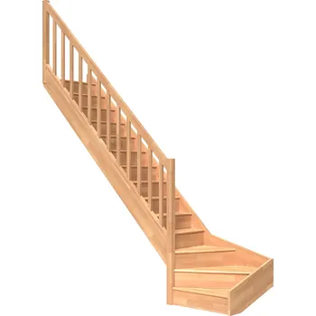 Schodiště DOLLE PARIS - schody 1/4 levé s podstupnicemi, se zábradlím, smrk nelakovaný (Schody s jednostranným zábradlím)