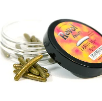 Umělá nástraha Revol Baits nástraha Larva 35mm příchuť sýr-česnek, barva olivová perleť 15ks