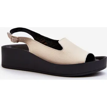 Dámské sandále Dámské kožené sandály na tlusté podrážce Zazoo 2893 Barva: Béžová, Velikost: 41