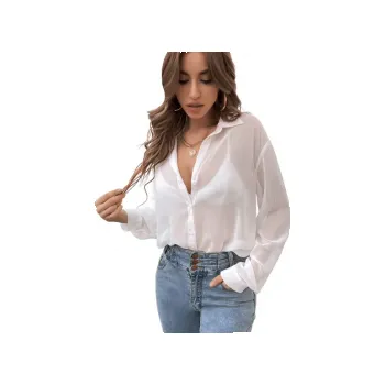 Dámská halenka Dámská průsvitná halenka - Oversized Košile Bílá XS