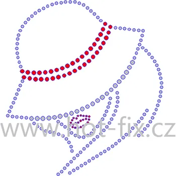 ST005 - tvář nažehlovací hot-fix kamínkový potisk na textil, rozměry cca 13,9x15,5cm barva: kameny barva 101/N Crystal /stříbrná+103/N Siam /červená