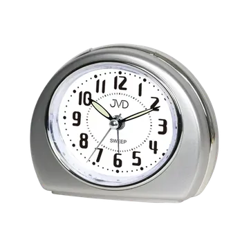 Budík JVD Stříbrný tichý ručkový budík s osvětlením s plynulým chodem JVD SRP9501.2