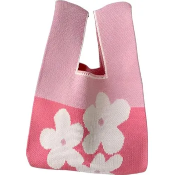 ANNAM Tote bag růžová bílé květy 34 × 20 cm