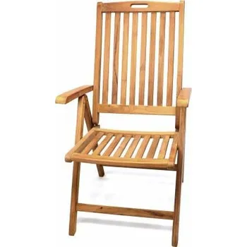 Zahradní skládací židle dřevěná, masivní teak, polohovatelné opěradlo vysoké