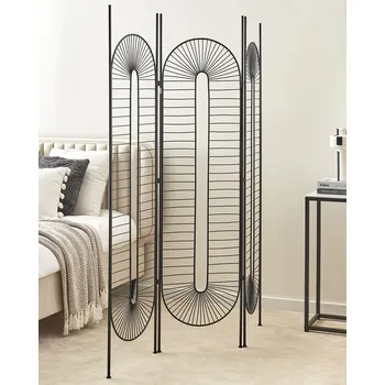 Paraván Paraván černý kovový železný rám 3 panely skládací dekorativní rozdělovač příčka Beliani