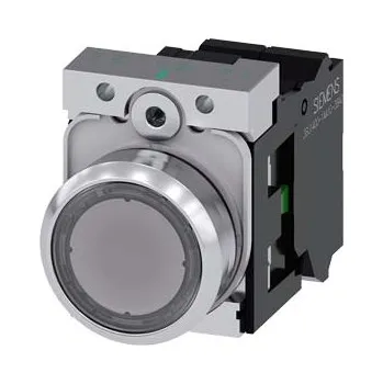 Stykač SIEMENS Tlačítko, osvětlené, 22 mm, kulaté, kov, s vysokým leskem, čirá, knoflík stiskací, 1 NO 3SU1152-0AB70-3BA0