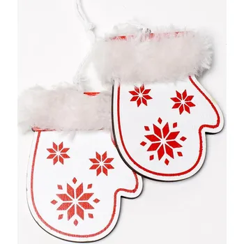 Vánoční ozdoba Ozdoba závěsná rukavice 19x5x2 cm dřevo bílo-červené