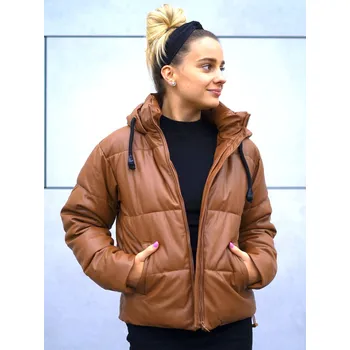 Dámská vesta BudesIN Světlě hnědá péřová bunda Ntanda z ekokůže a s kapucí Velikost: L