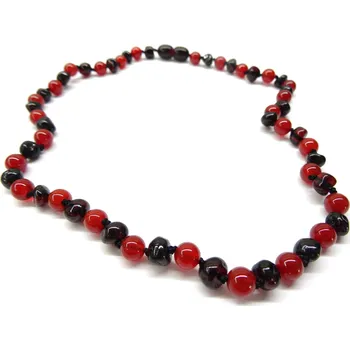 Náhrdelník Jantarové korálky s červeným onyxem - 32 cm