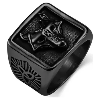 Prsten Ocelový prsten vikingský vlk černý Jacek - 62