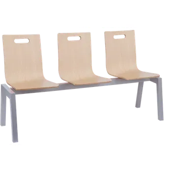 MEGAN PLUS 3, dřevěná lavice do čekárny, 3-sedák, dub bělený, kostra stříbrná