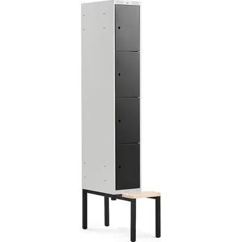 Šatní skříň Boxová šatní skříň CLASSIC, s lavicí, 1 sekce, 4 boxy, 2120x300x550 mm, černé dveře