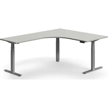 Psací stůl Výškově nastavitelný stůl QBUS, rohový, 1600x2000 mm, stříbrná podnož, světle šedá