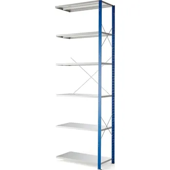 Dílenský regál Kovový regál MIX, přídavný, 3000x1005x500 mm, modrý, šedé police