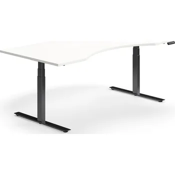 Psací stůl Výškově nastavitelný stůl QBUS, vykrojený, 2000x1000 mm, černá podnož, bílá