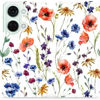 Pouzdro na mobilní telefon Flipové pouzdro Mobiwear - OnePlus Nord 3 5G - MP04S Luční kvítí (Knížkové flip pouzdro, obal, kryt na mobil OnePlus Nord 3 5G - MP04S Luční kvítí, materiál Umělá kůže + TPU - ochrana 360°, stojánek, silikonová vanička, magnetické zavírání)
