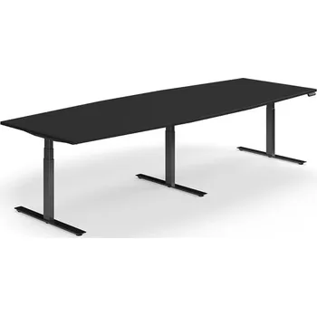 Jednací stůl Jednací stůl QBUS, výškově nastavitelný, 3200x1200 mm, tvar člunu, černá podnož, černá